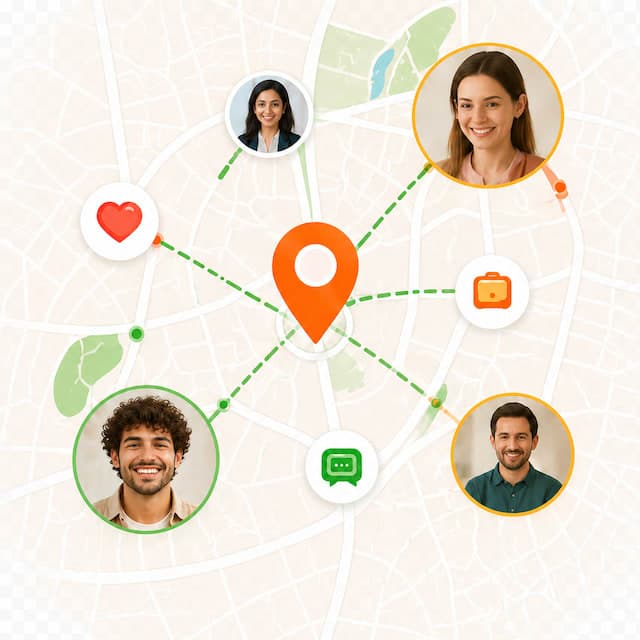 Local Vivaqui marketplace map with neighbors and service icons